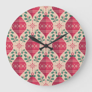 Grande Horloge Ronde Style vintage Noël Motif sans couture