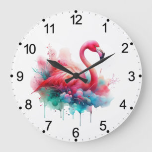 Grande Horloge Ronde Sublimation Flamant rose rose-95159