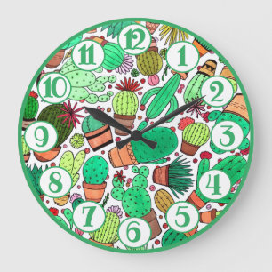 Grande Horloge Ronde Succulent Cactus Pots Plante Vert Cactus Jardin