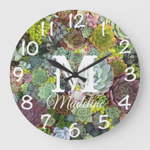 Grande Horloge Ronde Succulents de verdure