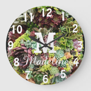 Grande Horloge Ronde Succulents décoratifs