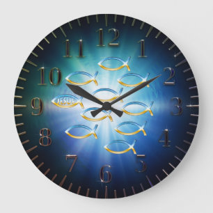 Grande Horloge Ronde Suivez-le - symbole chrétien de poissons