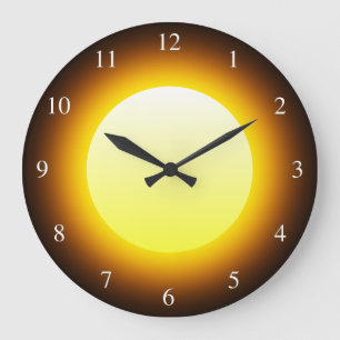 Grande Horloge Ronde Sun rougeoyant jaune lumineux sur de petits