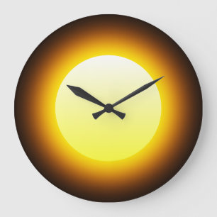 Grande Horloge Ronde Sun rougeoyant jaune lumineux sur le noir