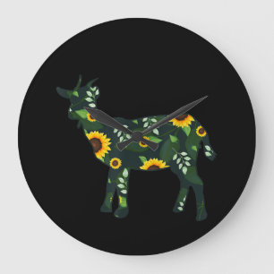 Grande Horloge Ronde Sunflower Girl Floral Goat Kid Hawaiian