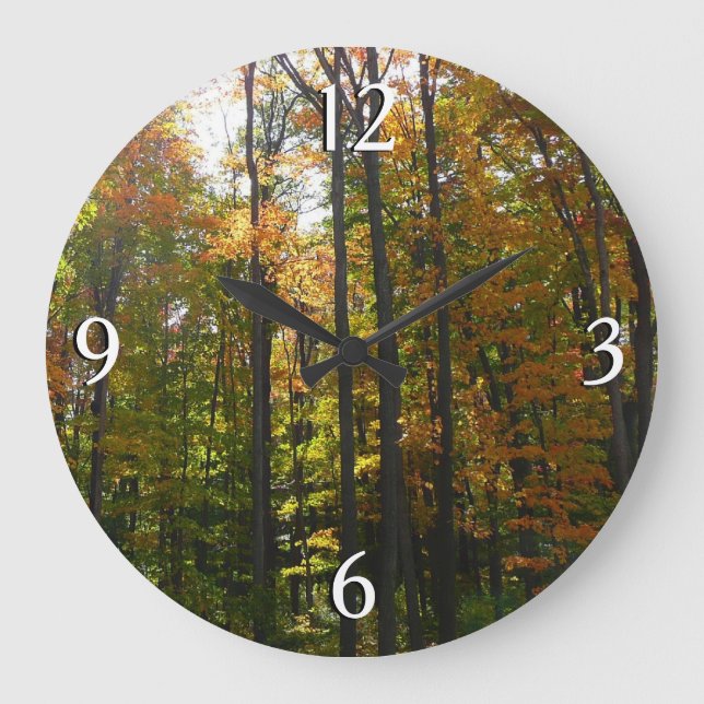 Grande Horloge Ronde Sunlit Fall Forest Paysage d'automne (Recto)