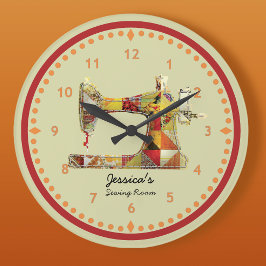 Grande Horloge Ronde Sunny Crazy Quilt Salle d'couture cadenas