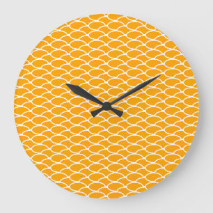 Grande Horloge Ronde Sunny Golden Jellow White Ocean Waves Motif