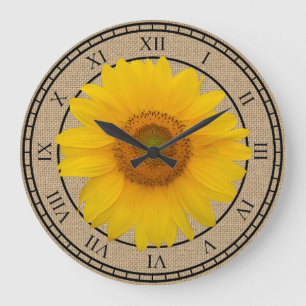 Grande Horloge Ronde Sunny Yellow Sunflower Rustic Round Wall Clock