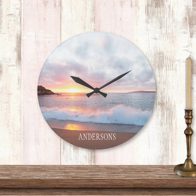 Grande Horloge Ronde Sunset de la plage de Californie (Créateur téléchargé)