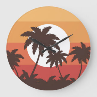 Grande Horloge Ronde Sunset Tropical Palm Beach Vintage