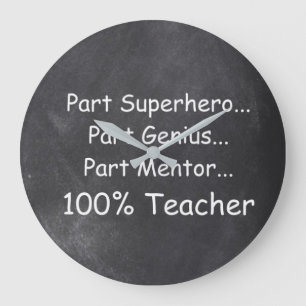 Grande Horloge Ronde Superhero Genius Mentor Enseignant Chalkboard Cade