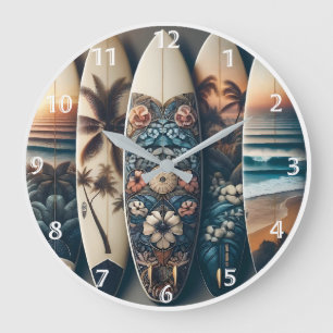 Grande Horloge Ronde Surfboards peints hawaïens
