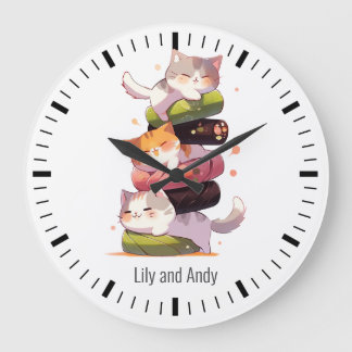 Grande Horloge Ronde Sushi Cat Miaw | Style nippon