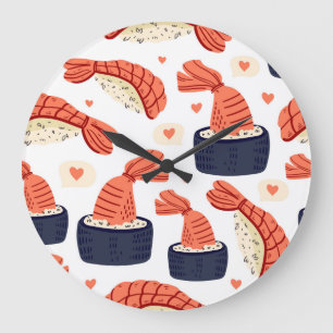 Grande Horloge Ronde Sushi Japonais nourriture Motif sans soudure