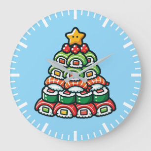 Grande Horloge Ronde Sushi Noël Arbre - Drôle Holiday Foodie Alimentati
