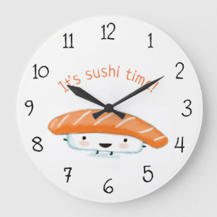 Grande Horloge Ronde Sushi Time Kawaii Sushi Texte Personnalisé