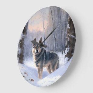 Grande Horloge Ronde Swedish Vallhund Qu'il neige Noël 