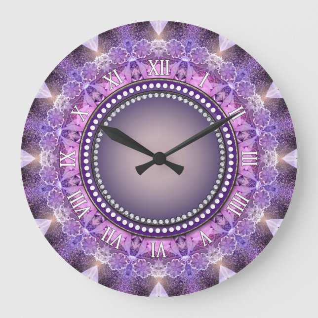 Grande Horloge Ronde Sweet Purple Mandala Dentelle cadenas (Recto)