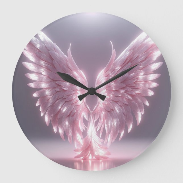 Grande Horloge Ronde symbole d'aile d'ange rose clair argenté (Recto)