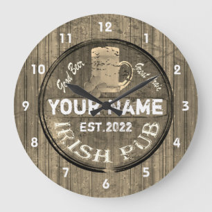 Grande Horloge Ronde Symbole de pub irlandais personnalisé 