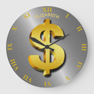 Grande Horloge Ronde Symbole de scintillement d'argent de signe du