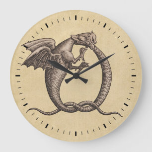 Grande Horloge Ronde Symbole du dragon d'alchimie du soufre et du mercu