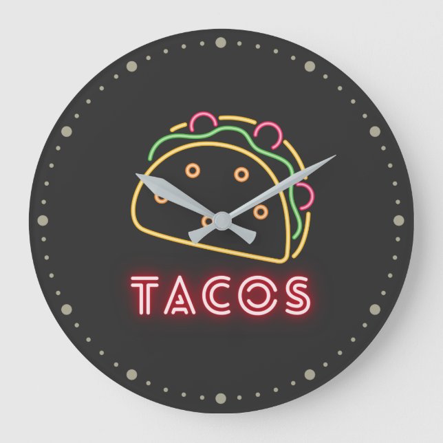 Grande Horloge Ronde Symbole et texte de Neon Tacos (Recto)