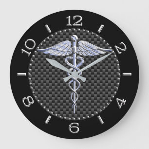 Grande Horloge Ronde Symbole Médicale de Caduceus Mahogany