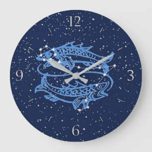 Grande Horloge Ronde Symbole Poissons Constellation et Zodiaque avec ét