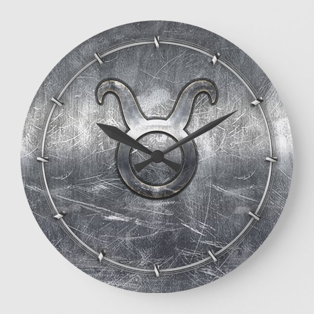 Grande Horloge Ronde Symbole Taurus Zodiaque en Grunge Style désossé (Recto)