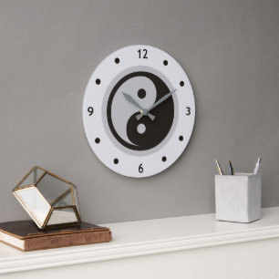 Grande Horloge Ronde Symbole Yin Yang - tatouage solide