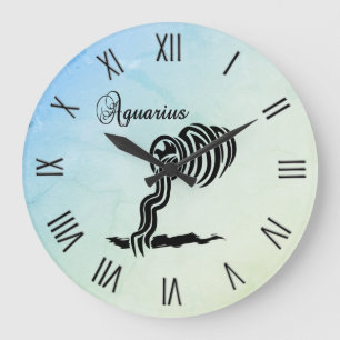 Grande Horloge Ronde Symbole Zodiaque Aquarius Misty w Chiffres romains