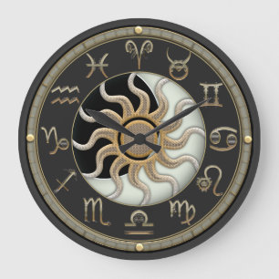 Grande Horloge Ronde Symboles d'astrologie de Sun et de lune