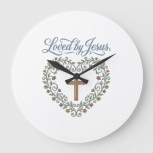 Grande Horloge Ronde T-shirt chrétien à croix florale aimé de Jésus Des