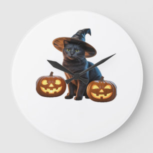 Grande Horloge Ronde T-Shirt Classique Magie Chat Noir Halloween
