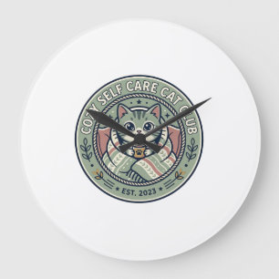 Grande Horloge Ronde T-shirt graphique artistique chat de détente pour