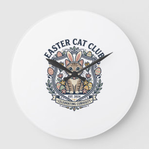 Grande Horloge Ronde T-shirt graphique de chat de Pâques - Easter Cat C