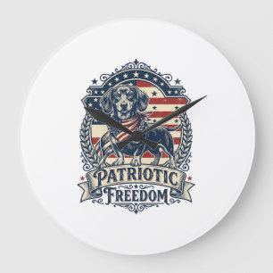 Grande Horloge Ronde T-shirt graphique vectoriel de teckel patriotique_