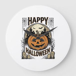 Grande Horloge Ronde T-shirt Halloween Citrouille Cimetière Vintage Art