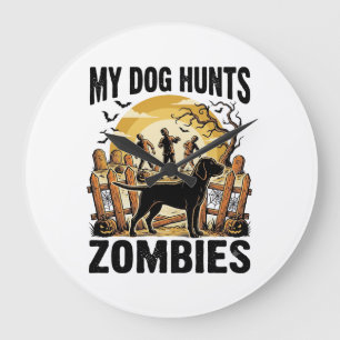 Grande Horloge Ronde T-shirt Halloween vintage de chien de chasse aux z