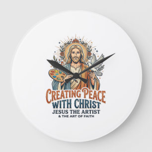 Grande Horloge Ronde T-Shirt Hobby Aquarelle Jésus Foi Inspirante
