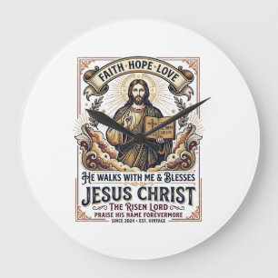 Grande Horloge Ronde T-Shirt Jésus Surfant Foi Inspirante