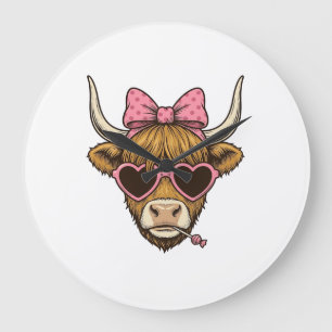 Grande Horloge Ronde T-shirt vintage Cute Highland Cow Heart Lunettes D