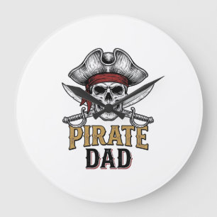 Grande Horloge Ronde T-shirt vintage gravure crâne épée Papa pirate_1