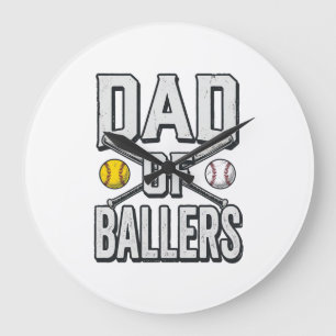 Grande Horloge Ronde T-shirt vintage pour papa de softball et baseball