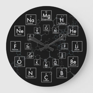GRANDE HORLOGE RONDE TABLE DES ÉLÉMENTS PÉRIODIQUE - 24 HEURES