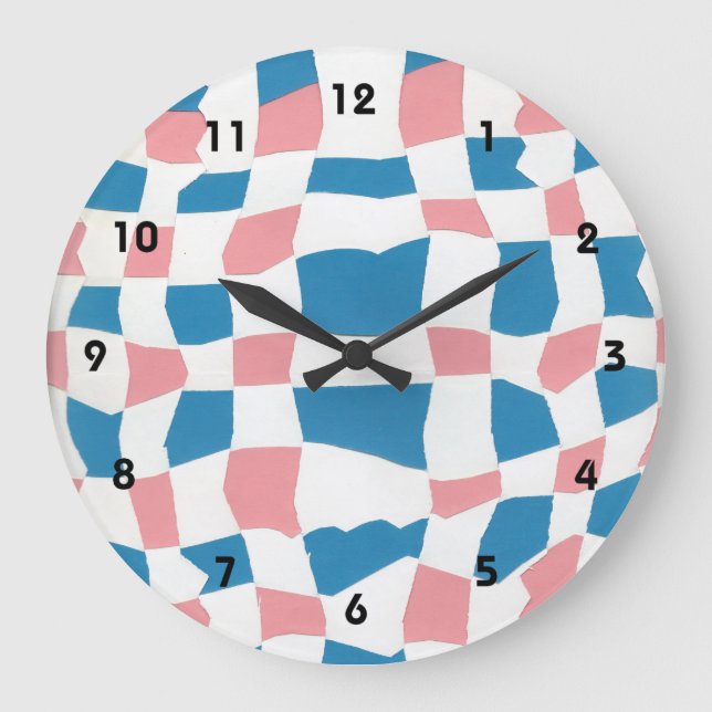 Grande Horloge Ronde Tableau de contrôle bleu rose rétro Abstrait (Recto)