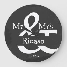 Grande Horloge Ronde Tableau noir personnalisé Mr et Mrs