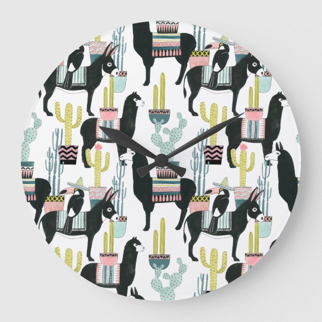 Grande Horloge Ronde Taco à propos d'amour | Motif Llama & Donkey (Recto)